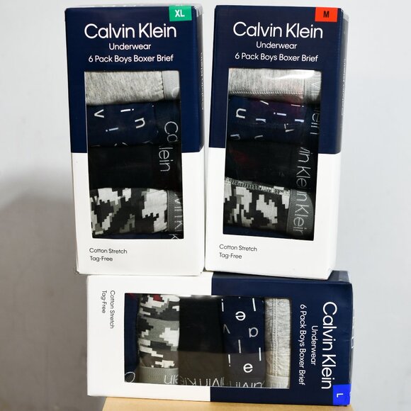 Boys' Cotton Stretch Boxer Brief Underwear 6-pack,Calvin Klein - Picture 1 of 1